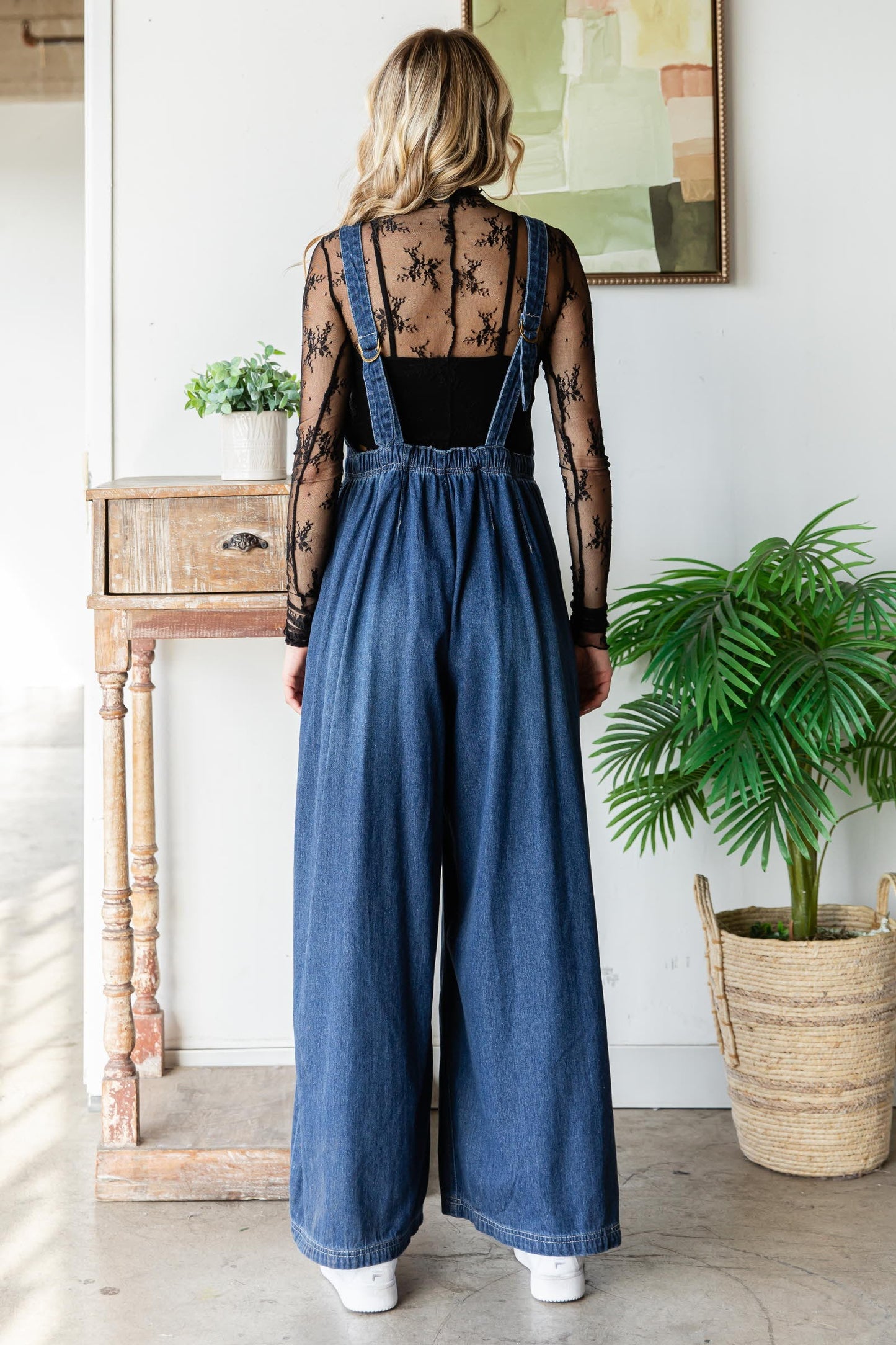 Pleated Denim Overalls
