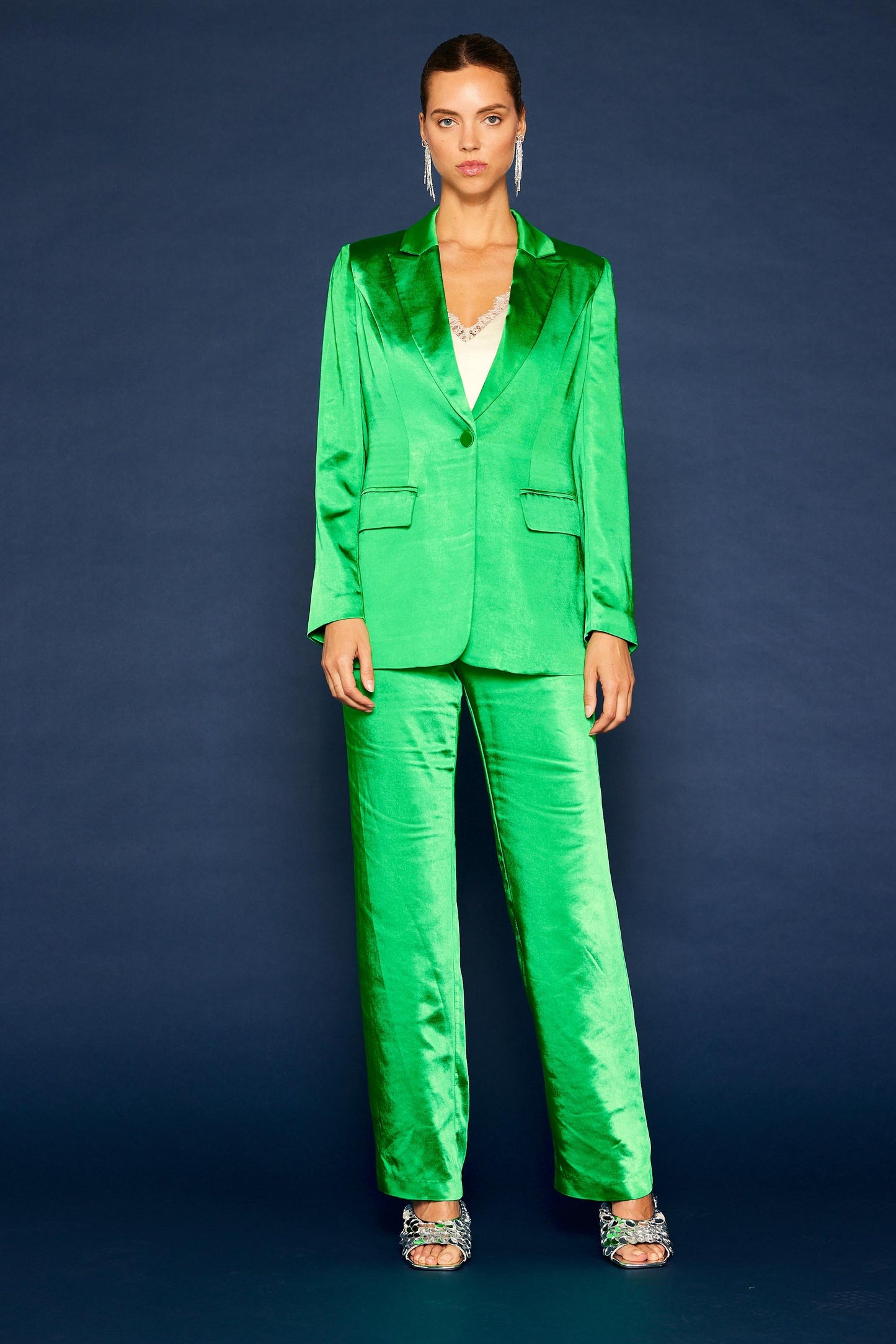One-Button Satin Blazer