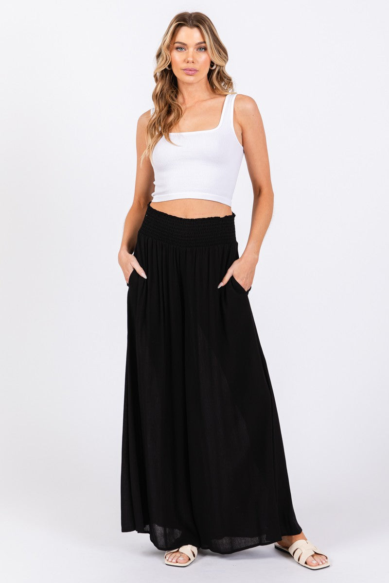 Smocked Wide Leg Pants