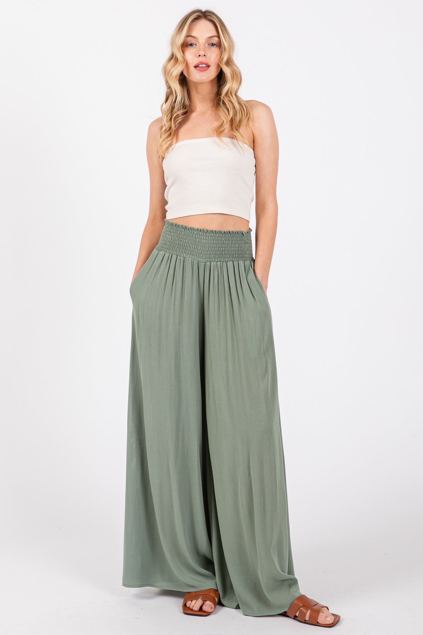 Smocked Wide Leg Pants