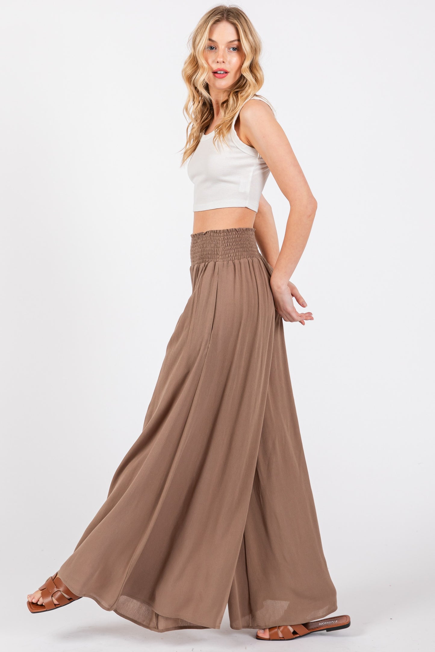 Smocked Wide Leg Pants