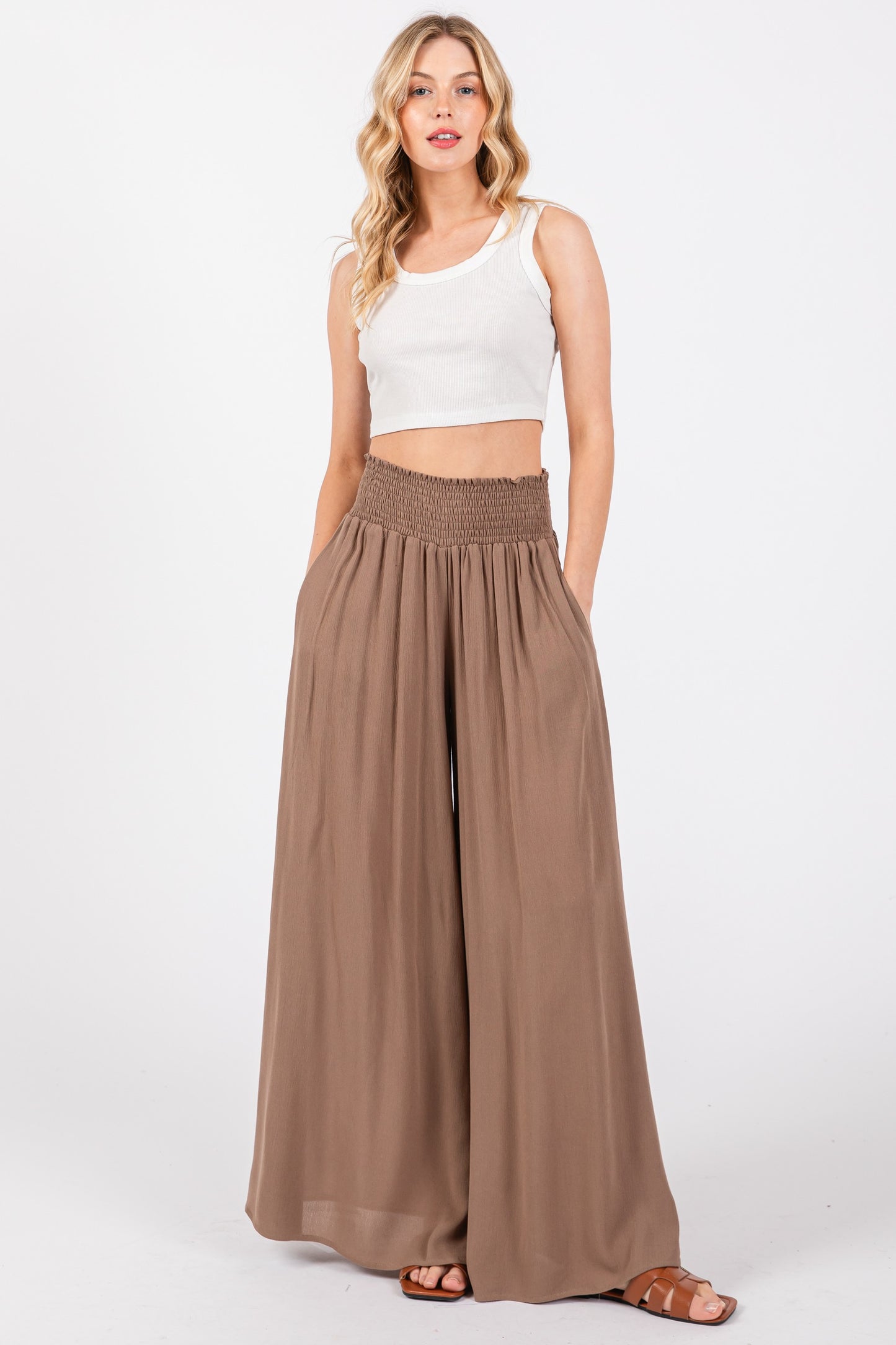 Smocked Wide Leg Pants