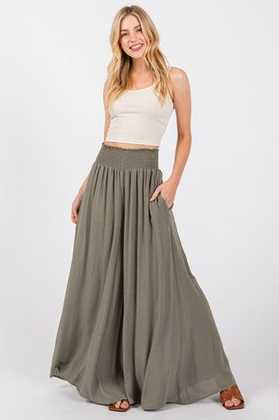 Smocked Wide Leg Pants