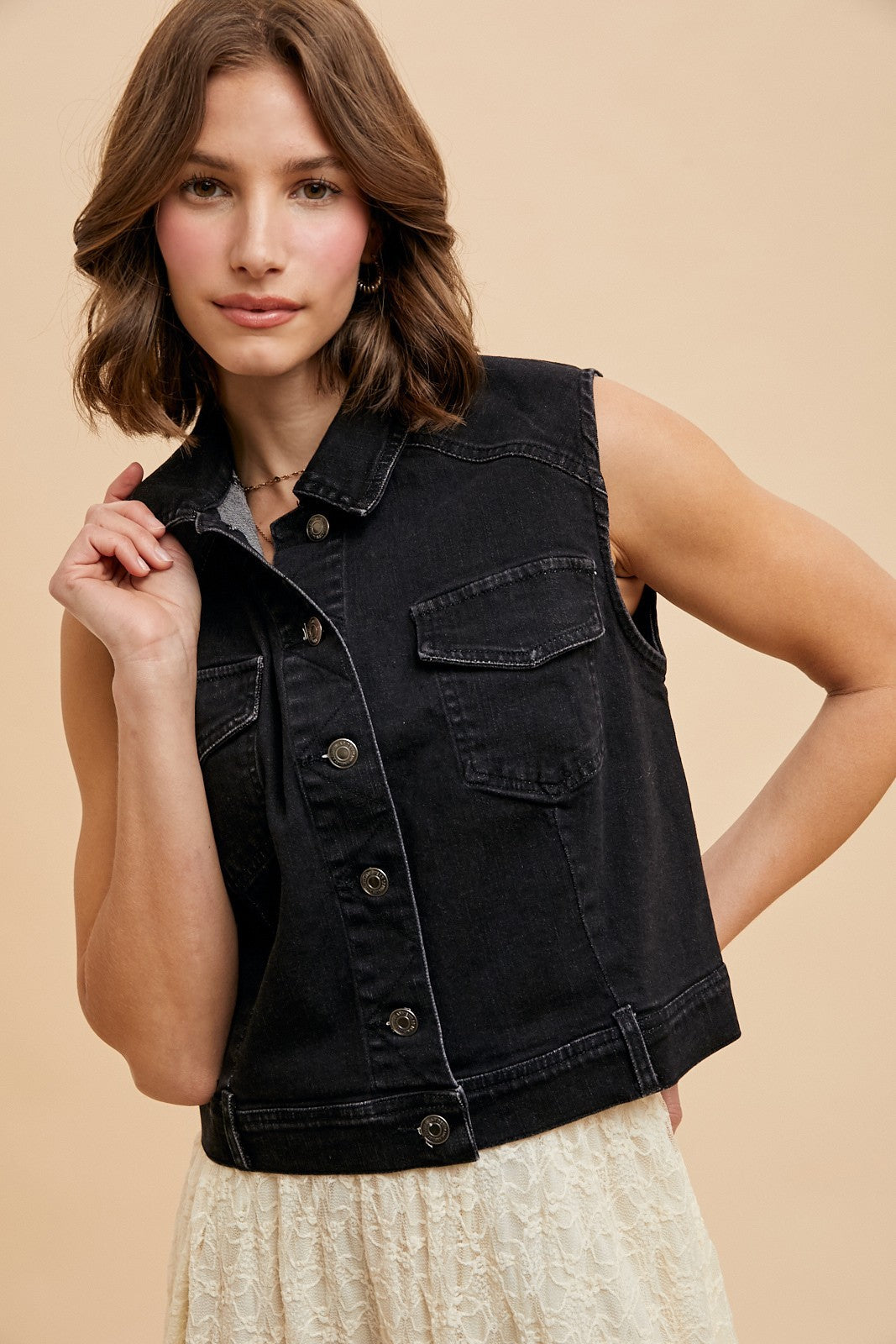 Comfort Stretch Denim Cropped Vest