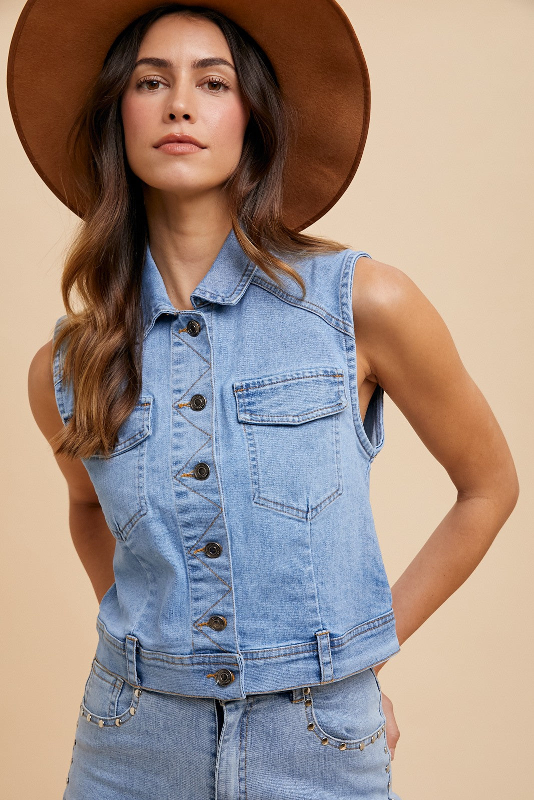 Comfort Stretch Denim Cropped Vest