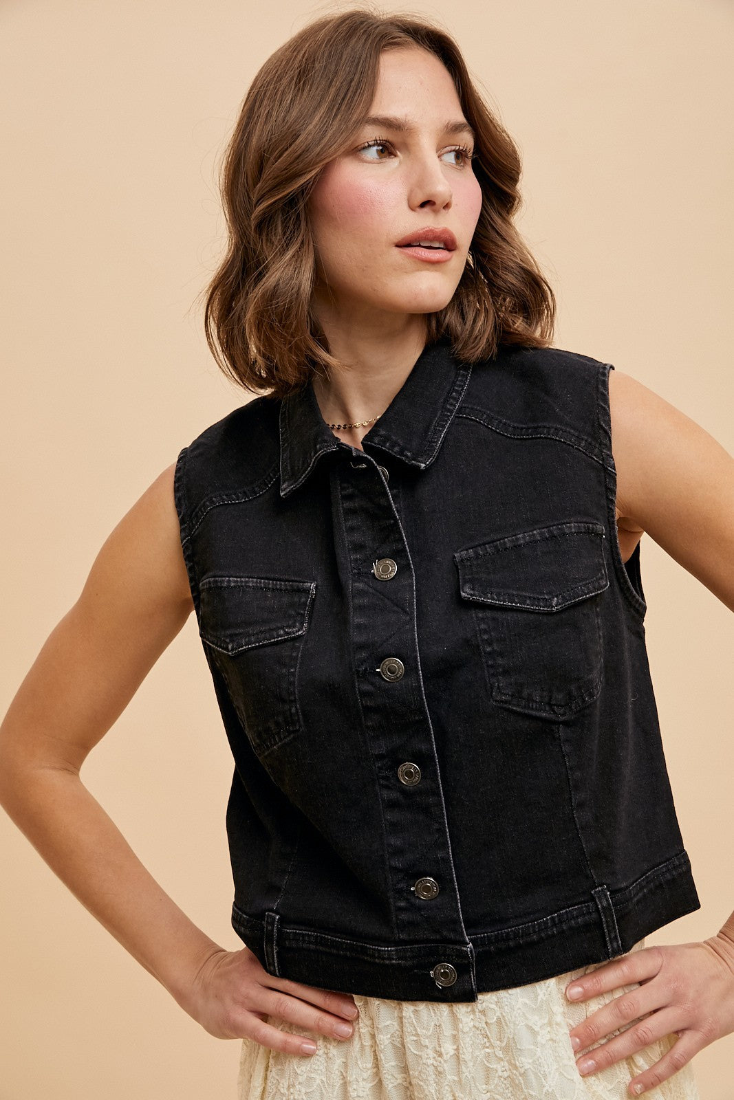 Comfort Stretch Denim Cropped Vest