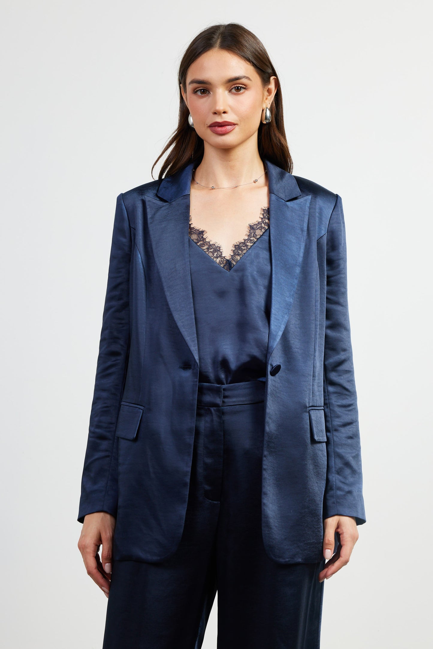 One-Button Satin Blazer