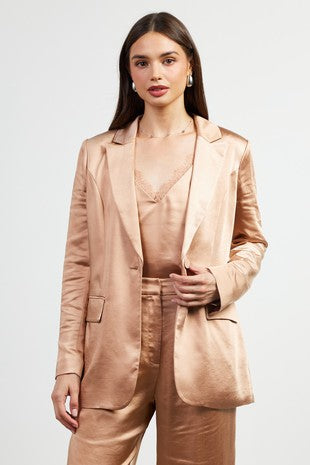 One-Button Satin Blazer