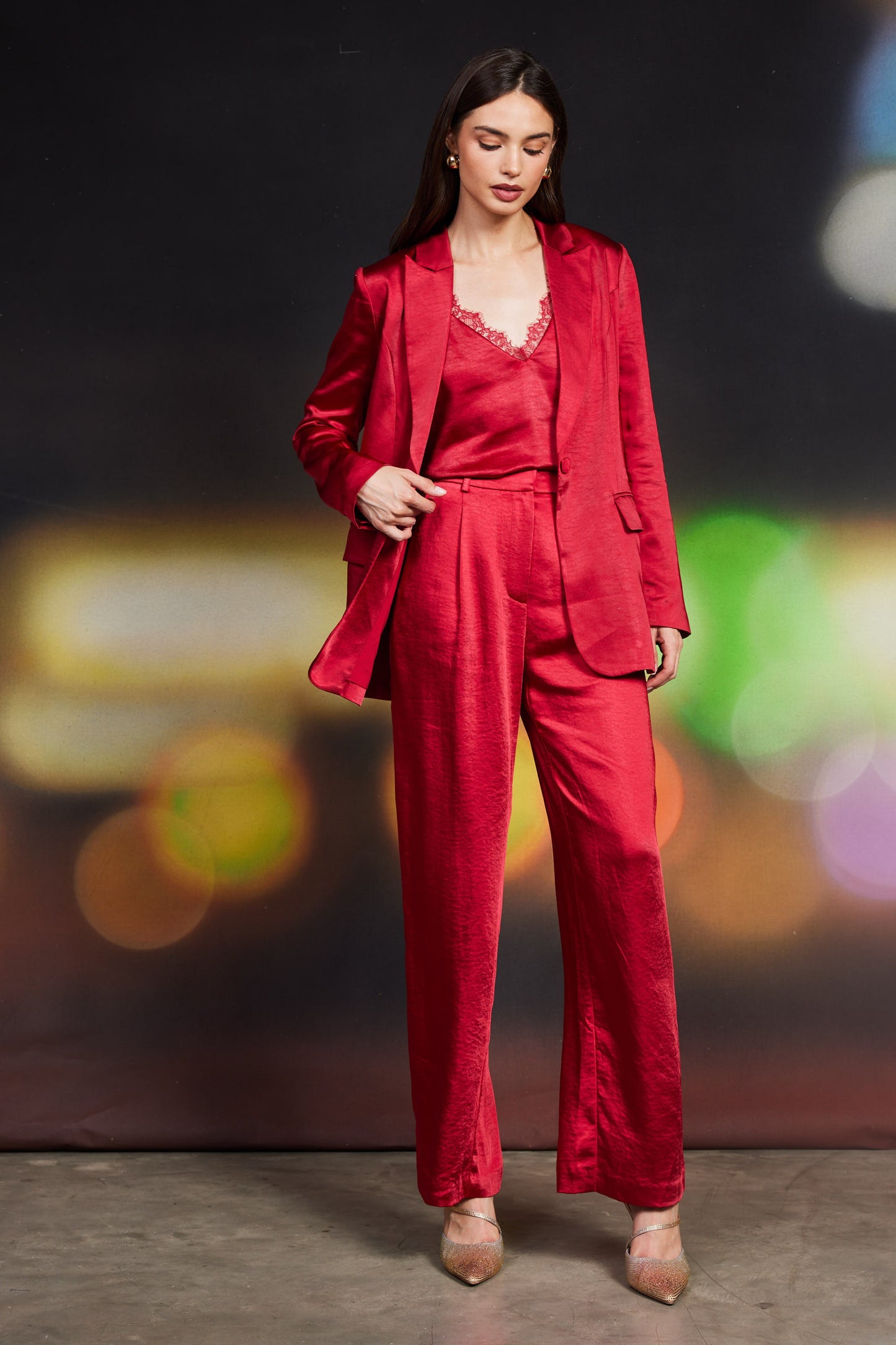 One-Button Satin Blazer