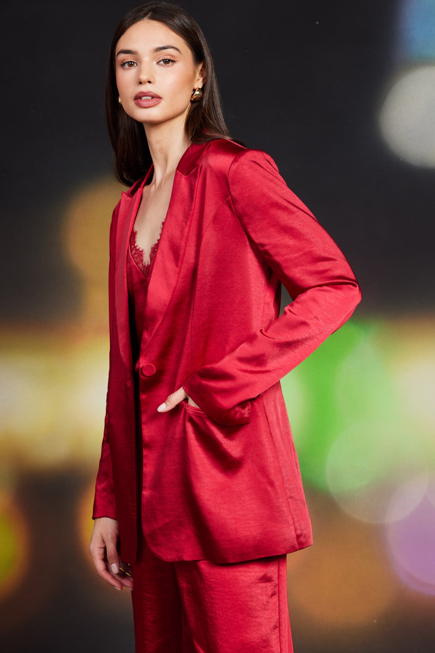 One-Button Satin Blazer