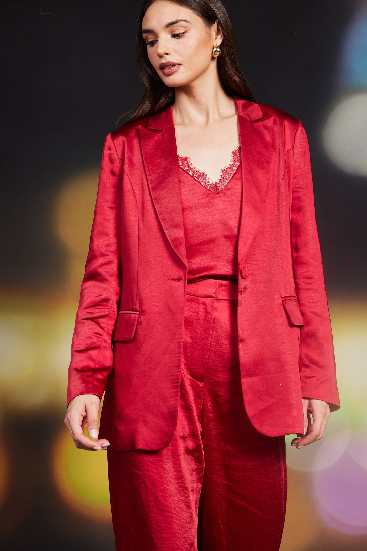 One-Button Satin Blazer