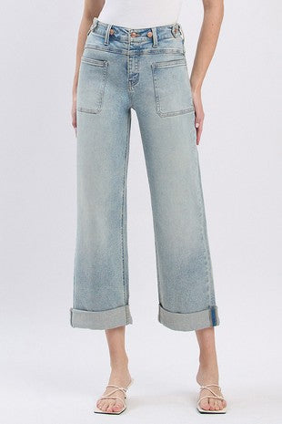 High Rise Tab Cuff Jeans