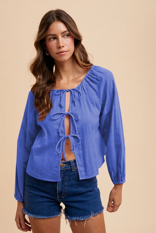 Cotton Tie Front Blouse