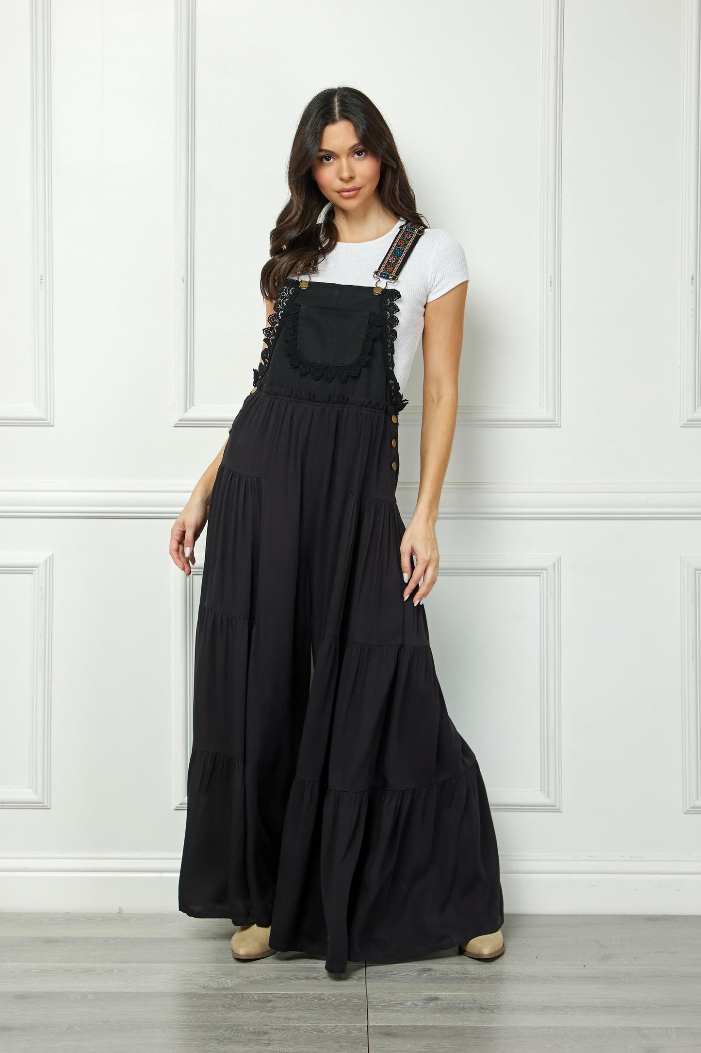 Boho Tiered Woven Overalls