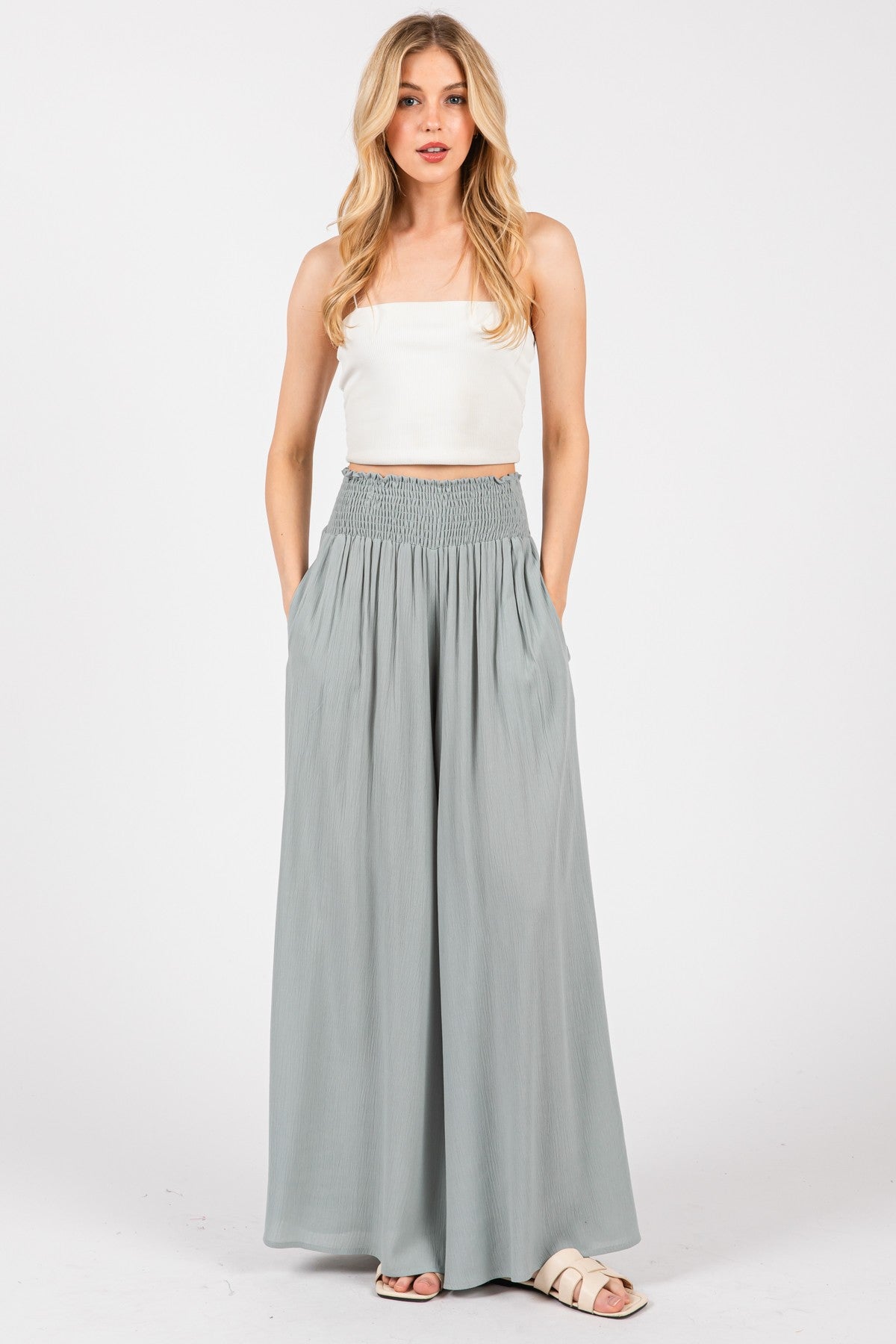 Smocked Wide Leg Pants