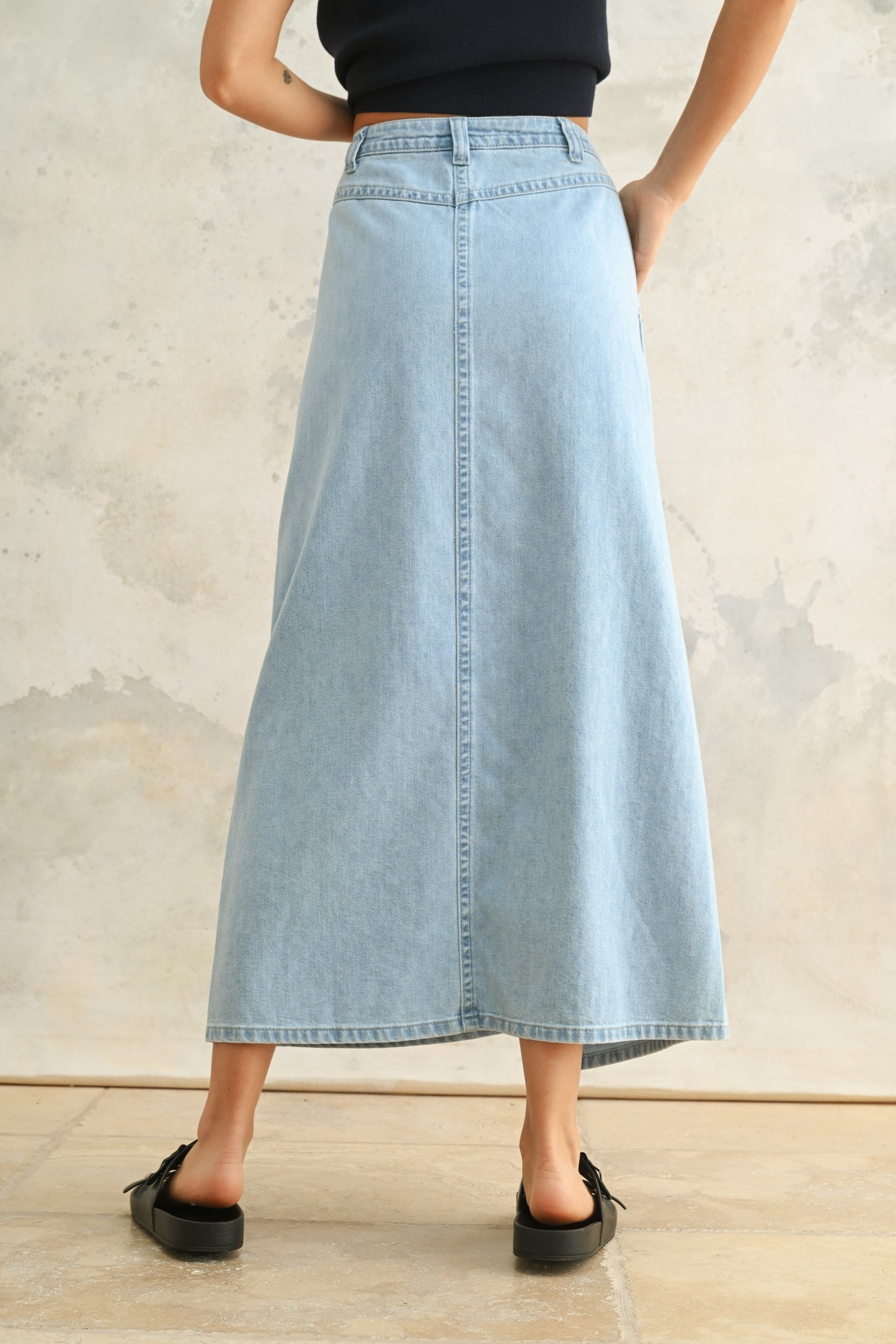 Denim Overlap Long Skirt
