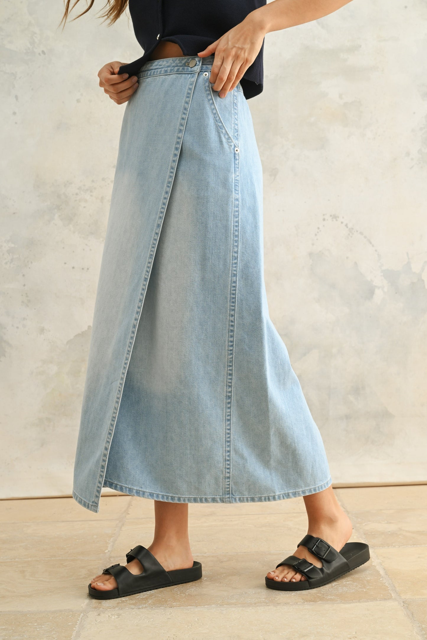 Denim Overlap Long Skirt
