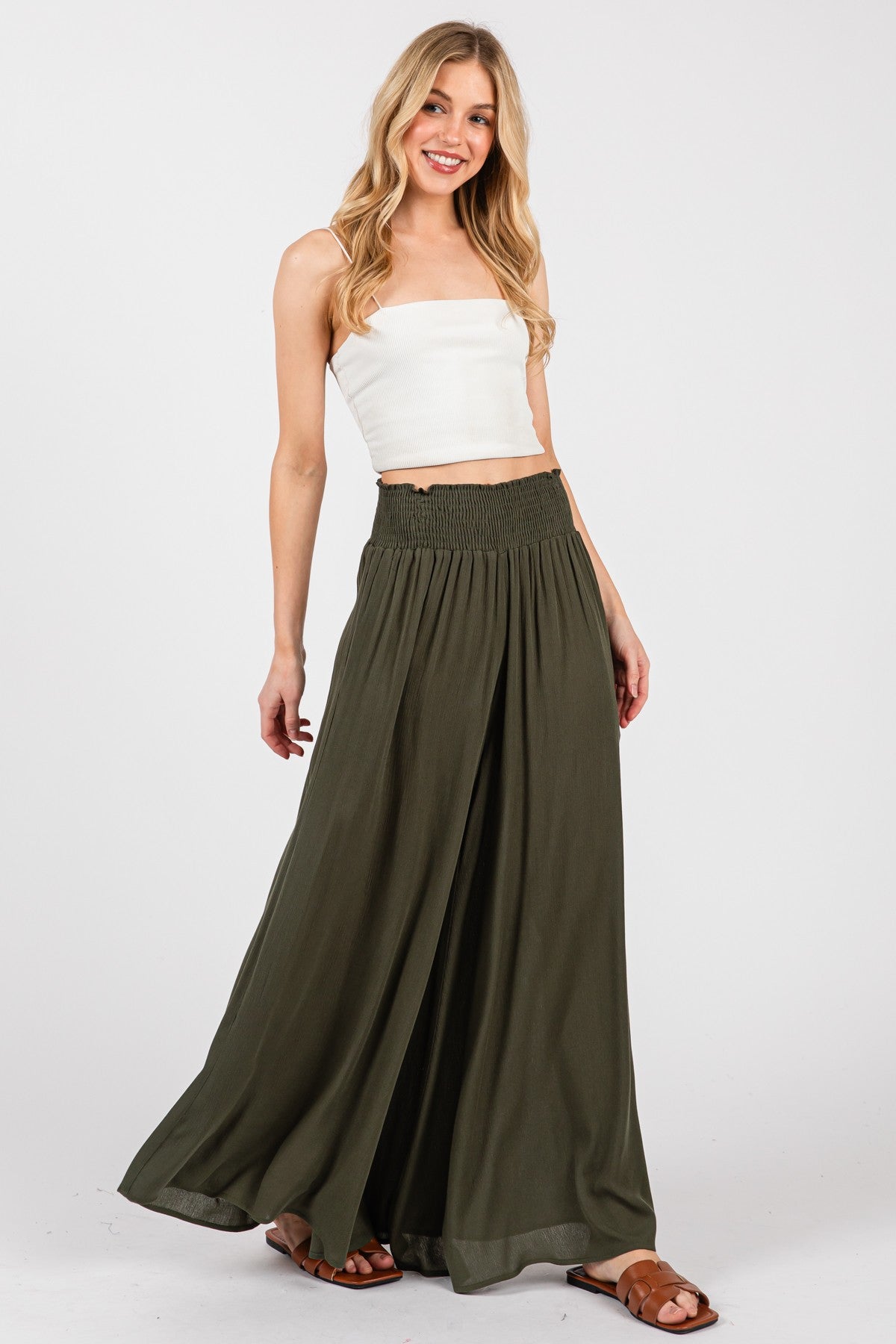 Smocked Wide Leg Pants