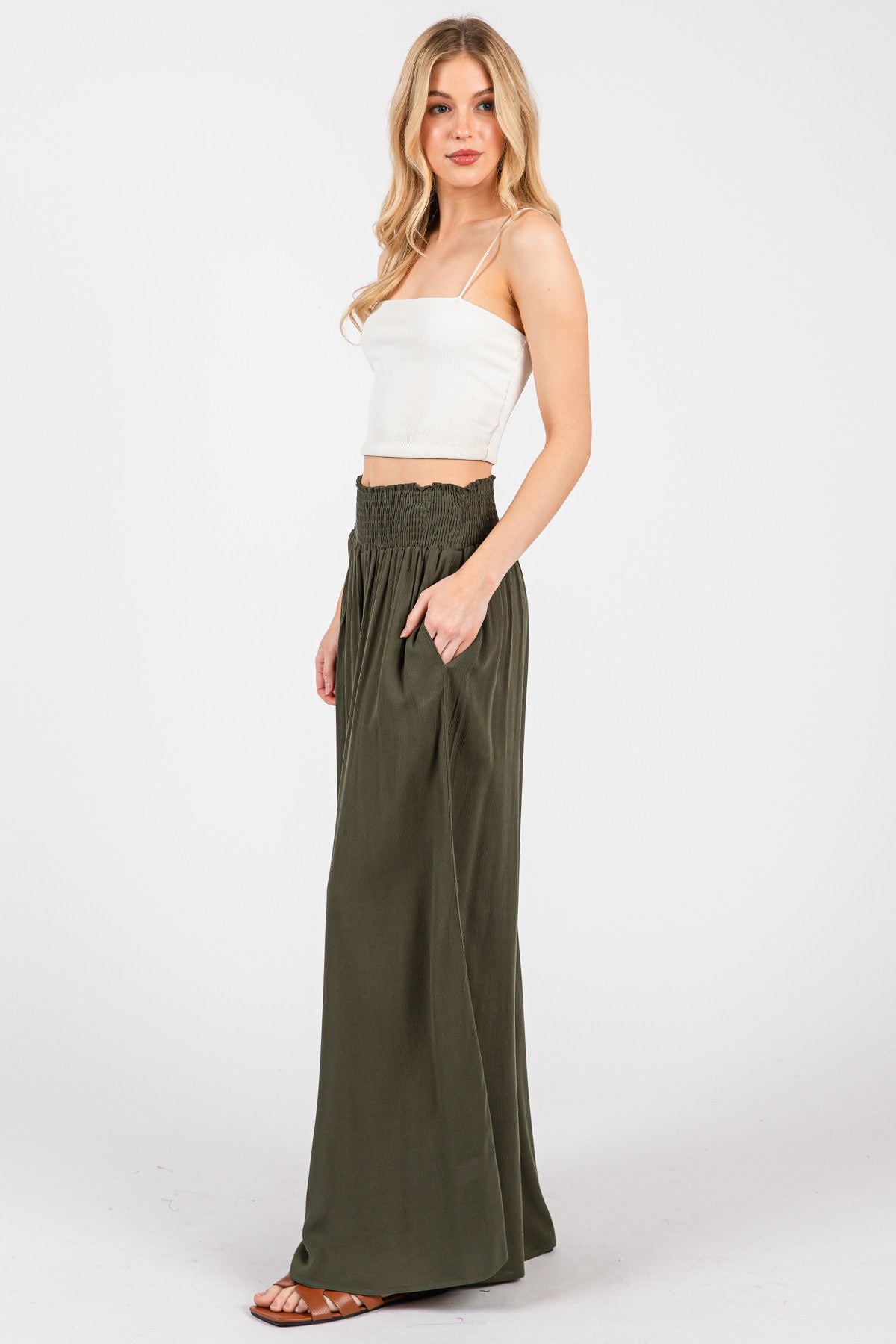 Smocked Wide Leg Pants