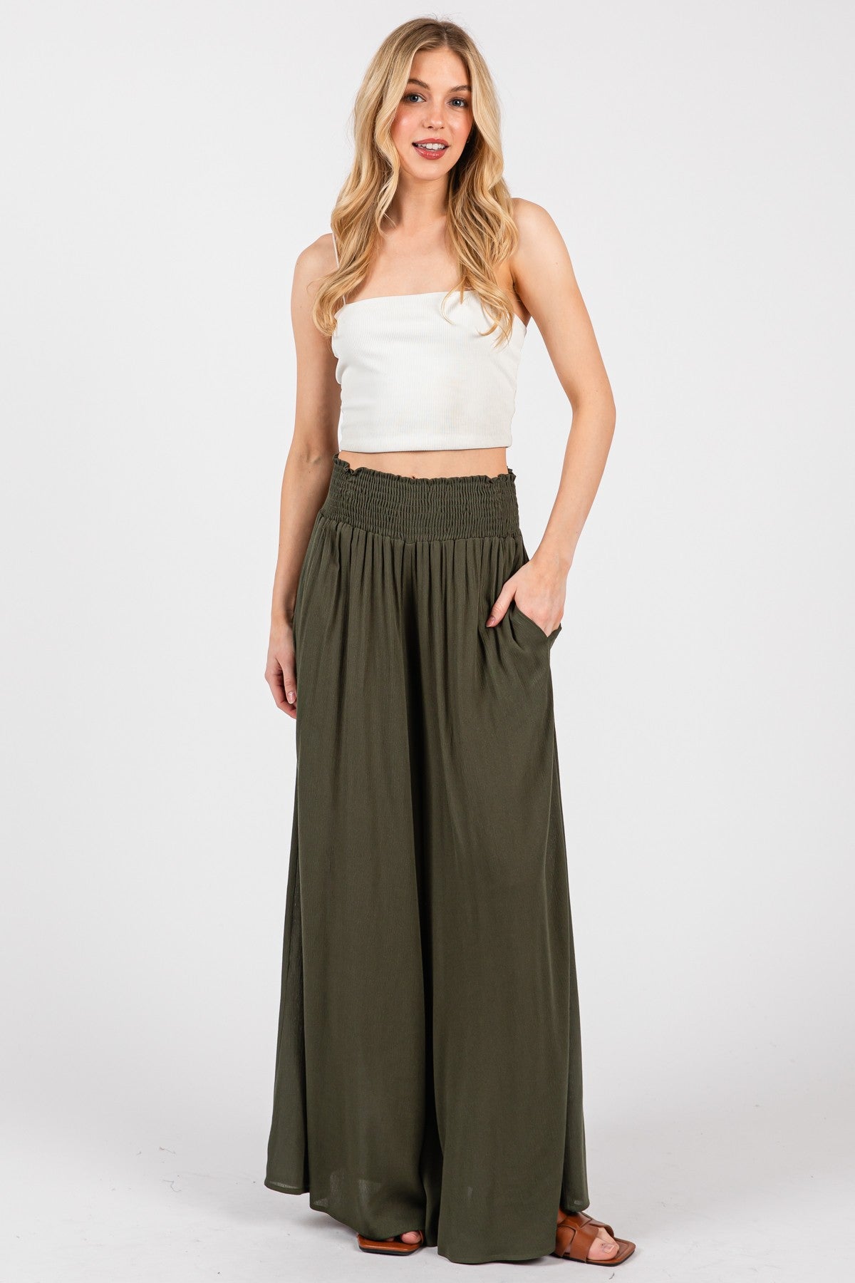 Smocked Wide Leg Pants