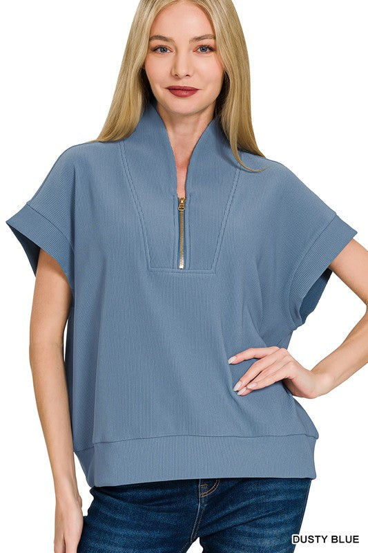 Ribbed High Neck Top