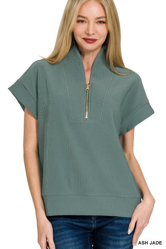 Ribbed High Neck Top