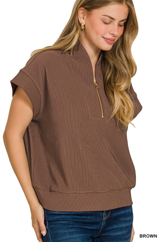Ribbed High Neck Top