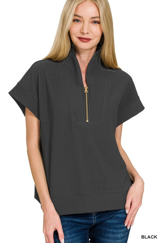 Ribbed High Neck Top