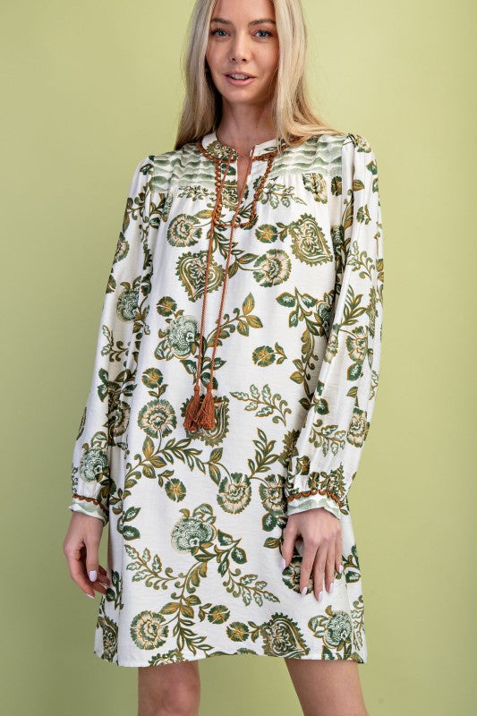 Printed V Neck Dress