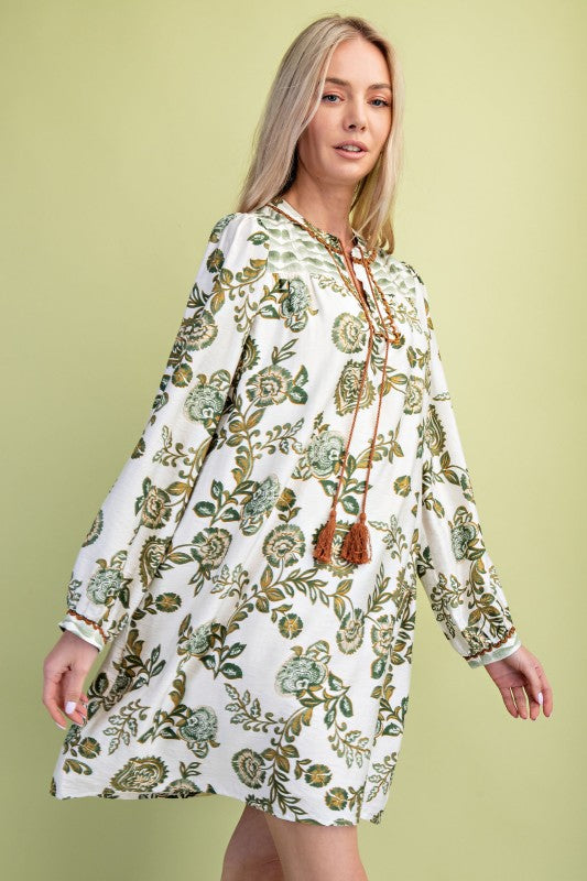 Printed V Neck Dress