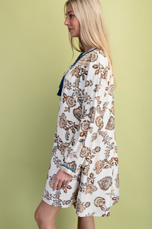 Printed V Neck Dress