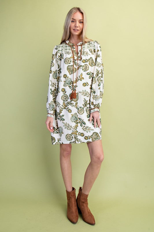Printed V Neck Dress