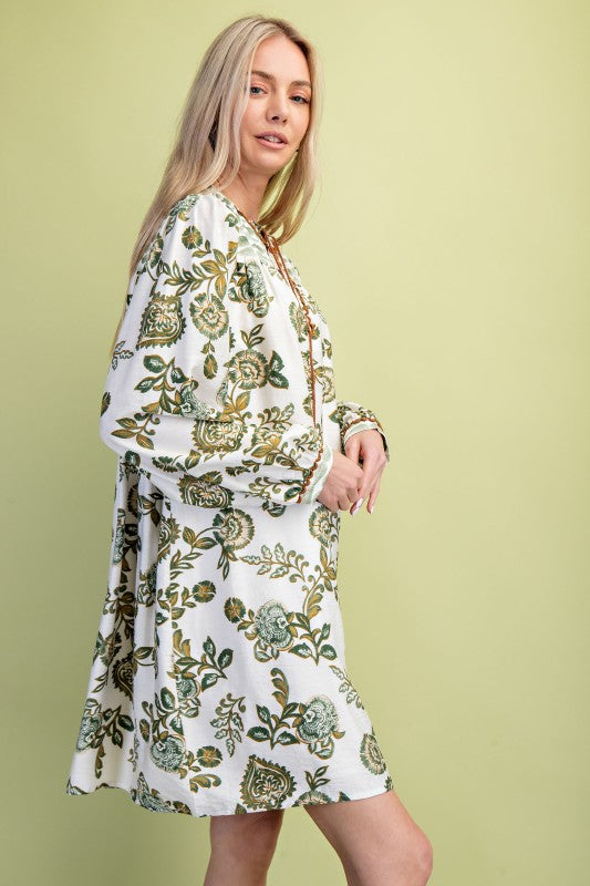 Printed V Neck Dress