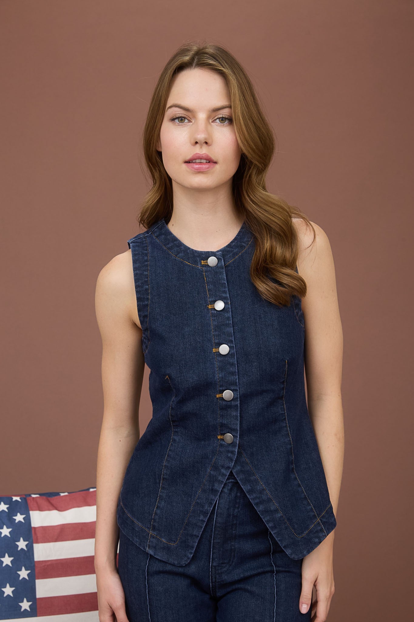 Round Neck Denim Vest