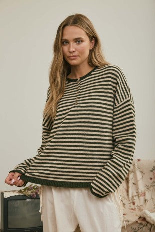 Henley Stripe Sweater