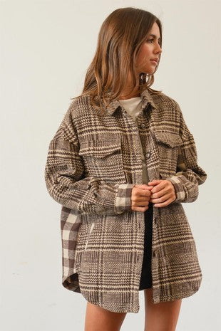 Mixed Pattern Plaid Shacket