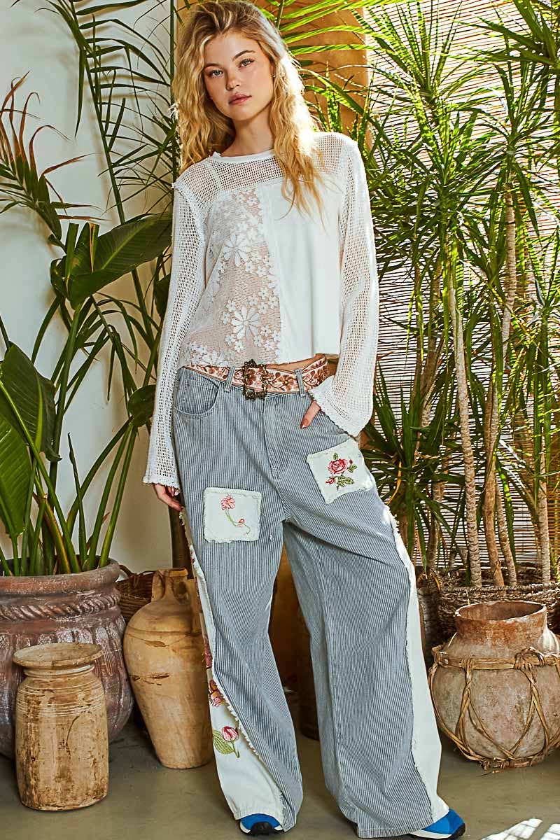 Lace Crochet Contrast Top