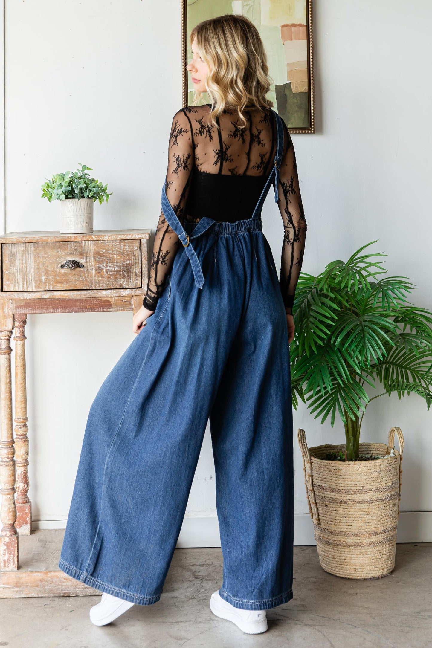 Pleated Denim Overalls