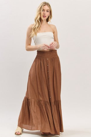 Smocked Slit Maxi Skirt