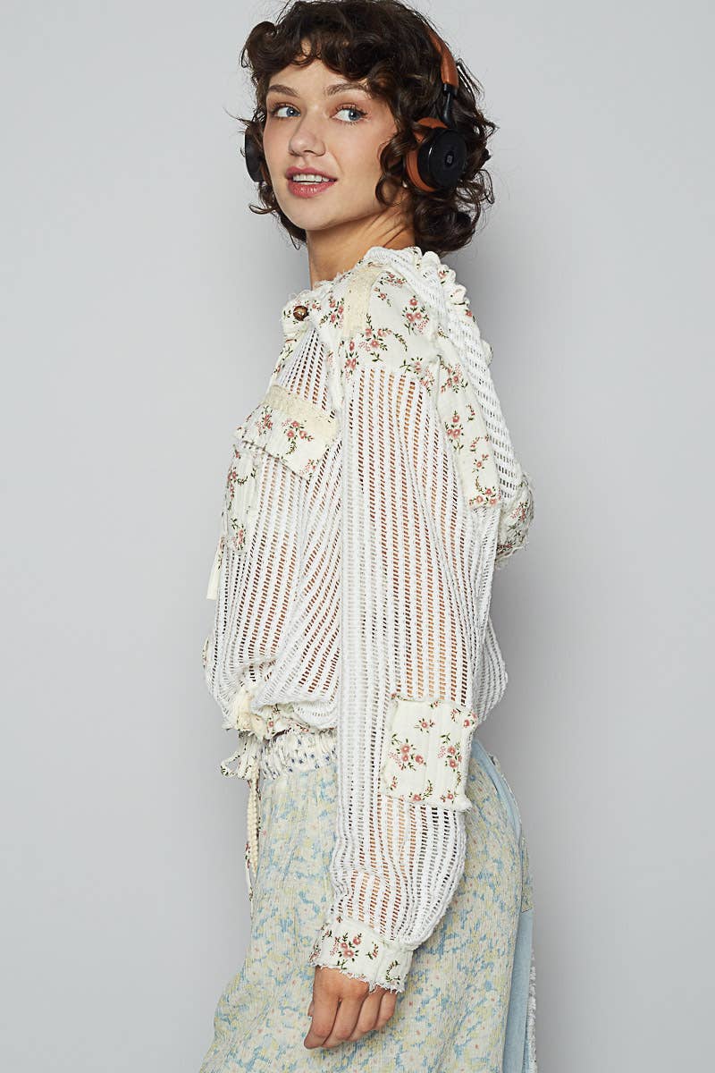 Floral Print Crochet Jacket