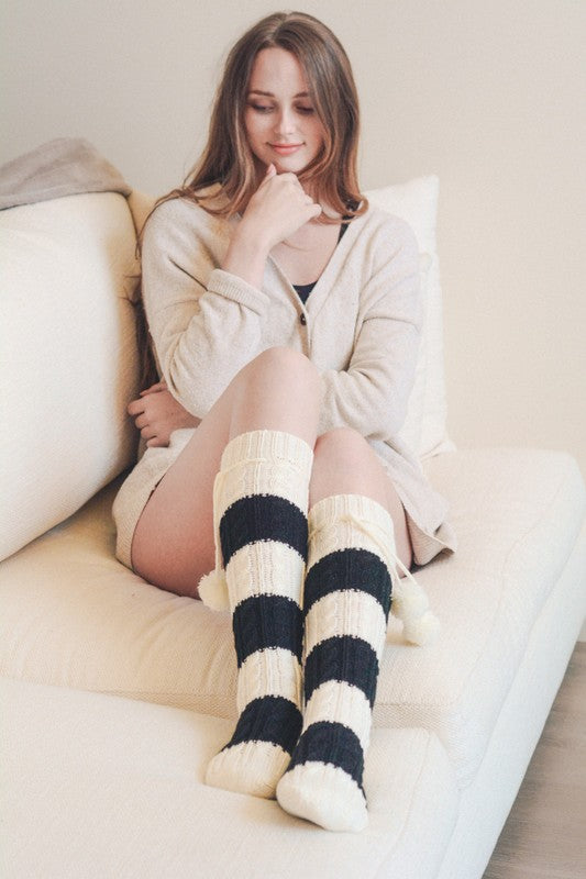 Striped Pom Pom Socks