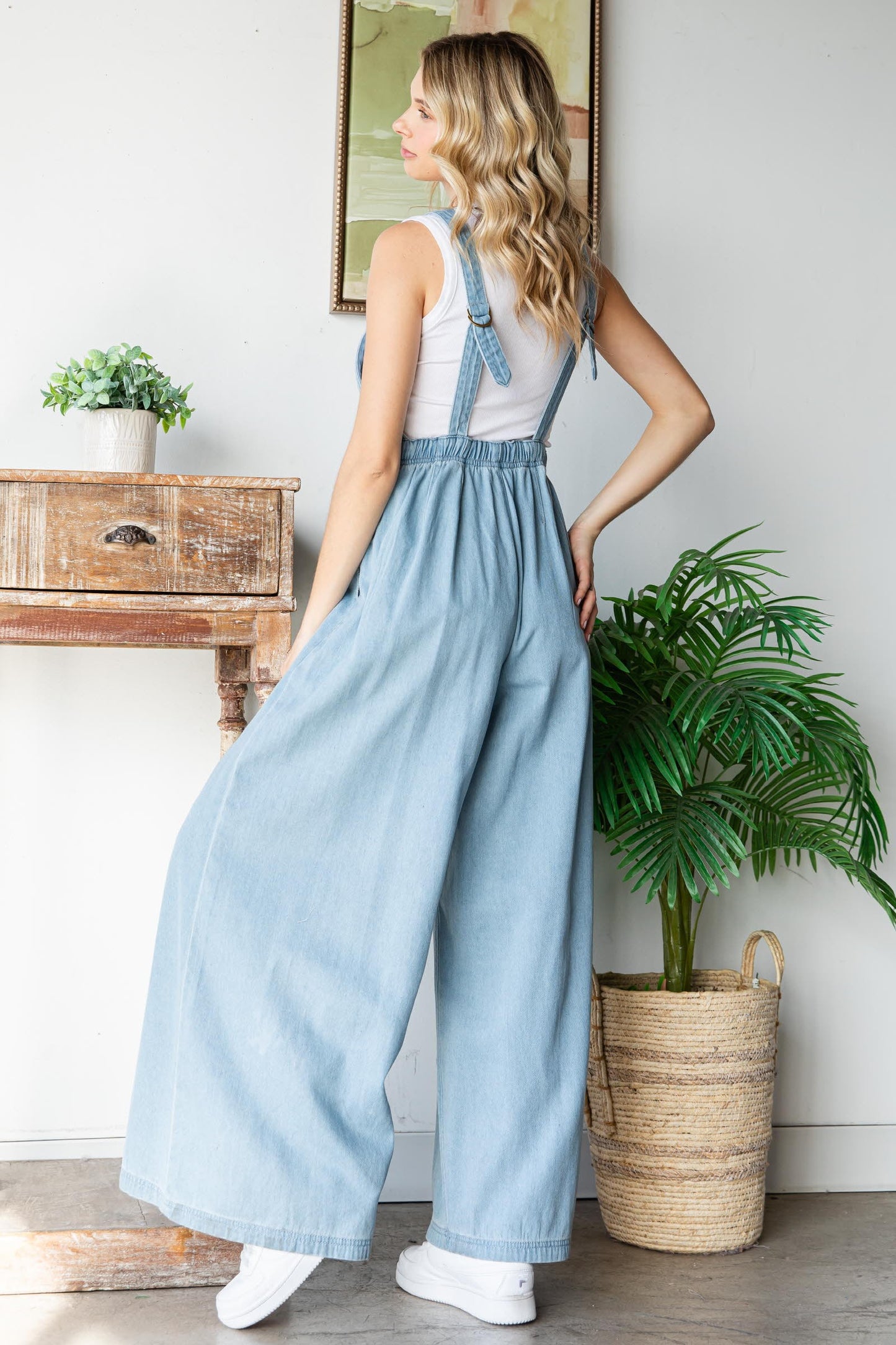 Pleated Denim Overalls