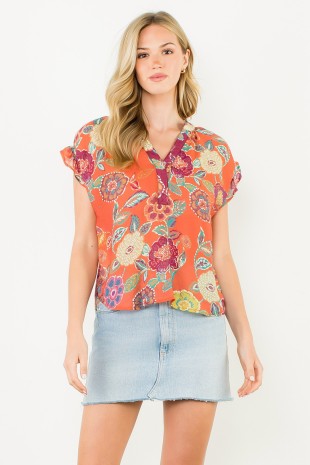 Floral V-Back Top