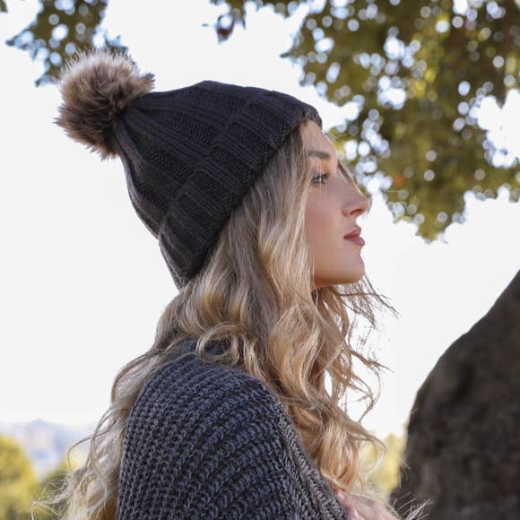 Ribbed Faux Fur Beanie