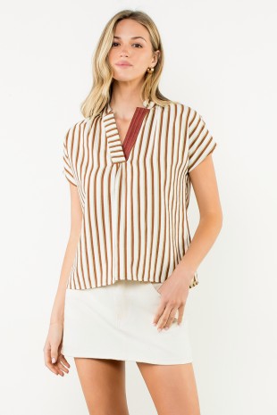Striped V Neck Top