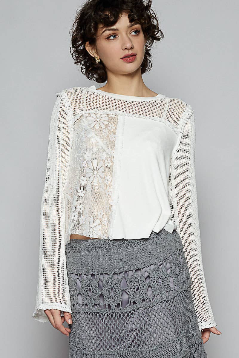Lace Crochet Contrast Top