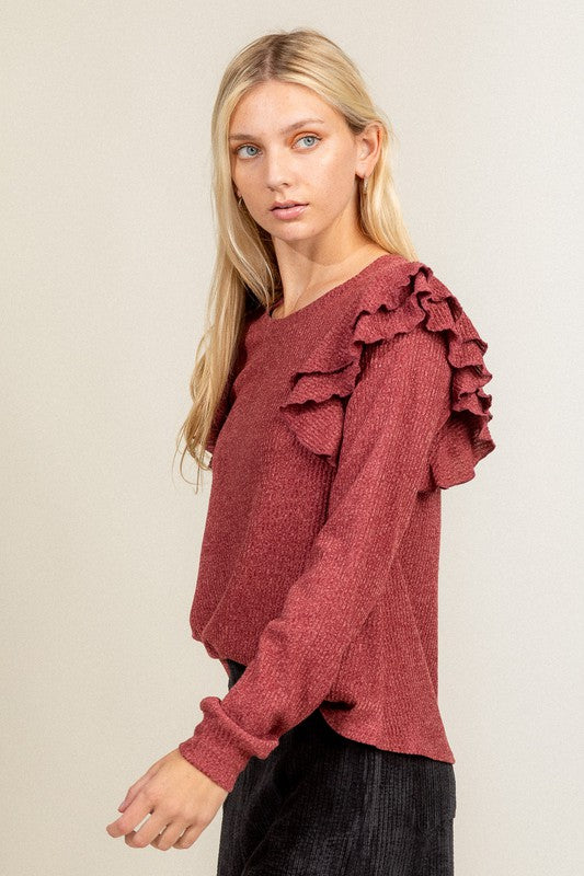 Ruffle Ribbed Top