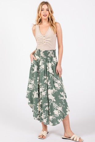 Print Smocked Waist Skirt
