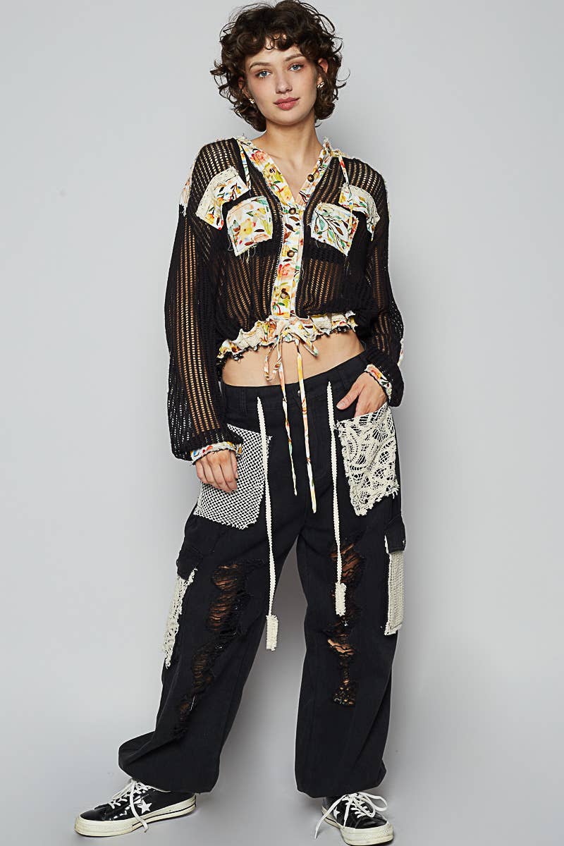 Floral Print Crochet Jacket