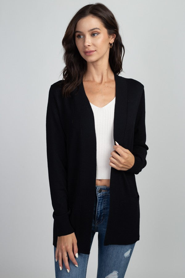 Ribbed Detail Open Cardigan